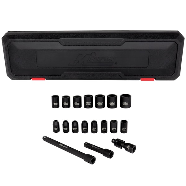 Milton 3/8 in. Drive Shallow 6-Point Impact Socket Set, 6-20mm, Steel Coated Black Oxide Finish 18-Piece 1300-SS-01 - main
